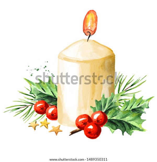 Christmas Advent Candle Decoration Watercolor Hand Stock Illustration ...