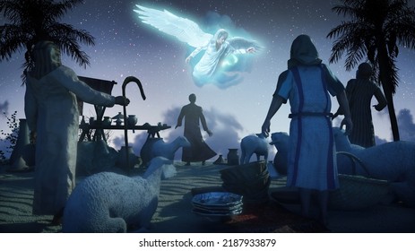 Christmas Angel Announced Shepherds Birth Jesus Stock Illustration ...