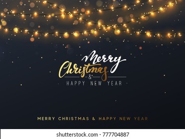 Christmas background with bright realistic garlands. Christmas glowing lights. Xmas Holiday. Greeting cards design - Powered by Shutterstock