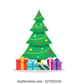 Christmas Tree Flat Vector Illustration Wrapped Stock Vector (Royalty ...