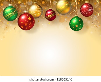 Christmas Background With Green, Red And Gold Balls