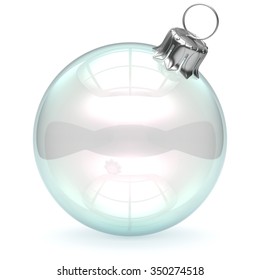 Christmas Ball Polished Glass Empty Adornment Bauble Clear Blank New Year's Eve Ornament Translucent Decoration Shiny. Happy Merry Xmas Traditional Wintertime Celebration Symbol. 3d Render Isolated