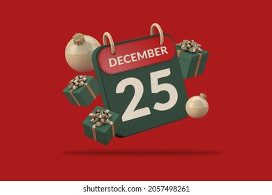 Christmas Calendar Template With 25 Number And 3d Decoration. 3d Render