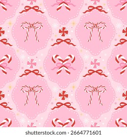 Christmas Candy Cane Bow Frames Seamless Pattern 