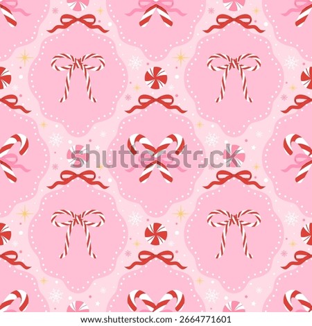 Christmas Candy Cane Bow Frames Seamless Pattern 