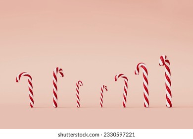 Caña de caramelo de Navidad dulce de color rojo y blanco con un fondo rosado. Representación 3D. Ilustración 3D