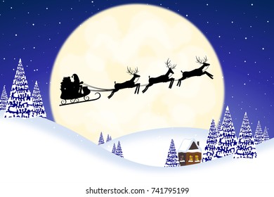 Christmas Card - Santa's Sleigh And Deers