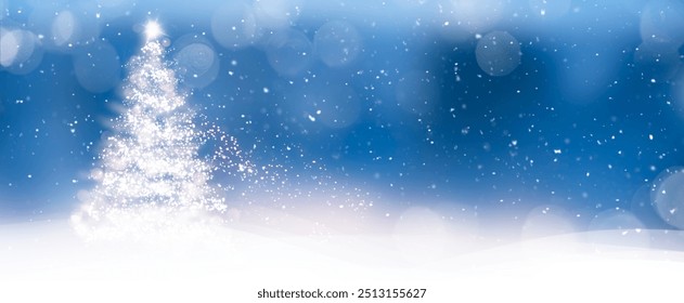 Christmas card with white Christmas tree and snowflakes against a blurred background - Powered by Shutterstock