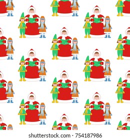 Christmas Carols Singer Pattern On The White Background.  Illustration