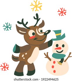 Christmas Cartoon Deer Reindeer Snowman 