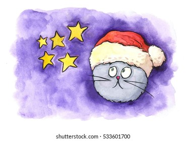 Christmas cat and stars - Shutterstock ID 533601700