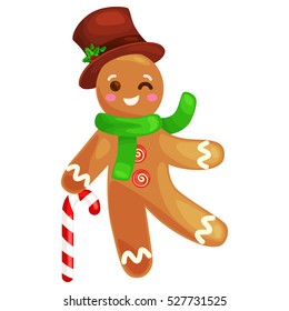 Christmas Cookies Gingerbread Man Decorated With Icing Dancing And Having Fun Xmas Sweet Food Illustration