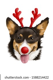 Christmas Corgi Dog Deer Antlers