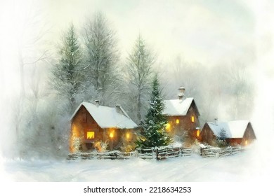 Christmas in countryside watercolor painting - Powered by Shutterstock