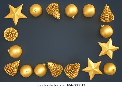 Christmas Decorative Elements Forming Rectangular Frame. 3D Rendering