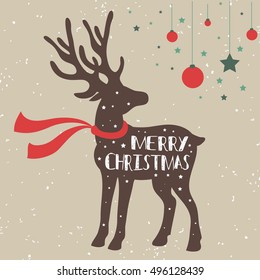 Similar Images, Stock Photos &amp; Vectors of Christmas deer. Merry Christmas / quote - 496128439