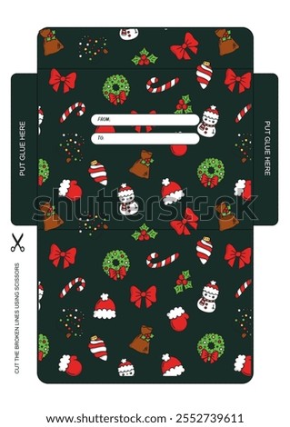 Christmas envelope template for printing, featuring festive designs. Perfect for gift cards or holiday greetings. Easy DIY project to add charm and creativity to your holiday gift-giving season