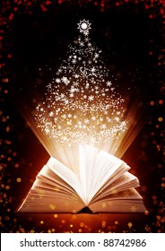 Christmas Fairy-tale. Vertical Background With Magic Book