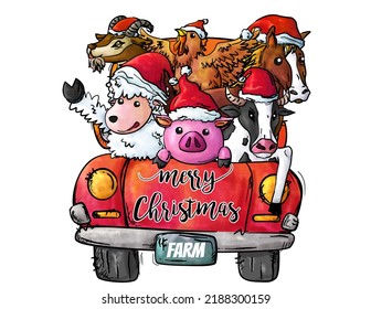 Christmas Farm Animals Truck  For Christmas Celebrate , New Years Party