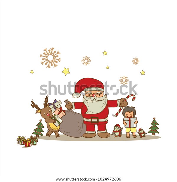 Christmas Festival Illutration Cartoon Drawing Santa Stock