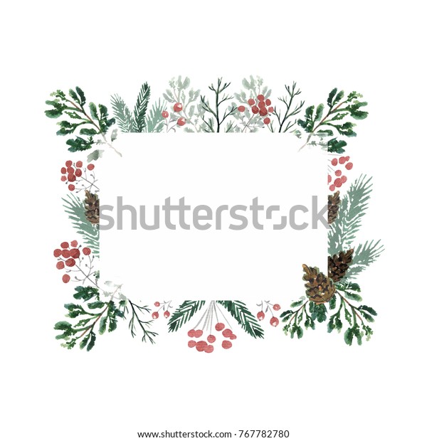 Christmas Frame Cones Berries Spruce Branches Stock Illustration ...
