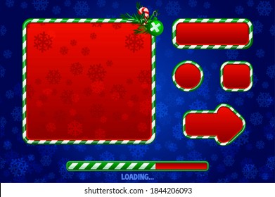 Christmas Game UI Utilities For UI Graphic Assets. Buttons, Boards And Frame. Game Loading.  