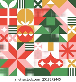 Christmas Geometrical Pattern in Mid Century style with stylized Winter elements - Powered by Shutterstock