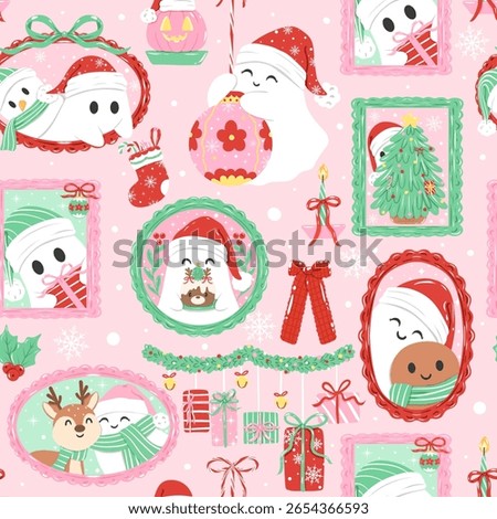 Christmas Ghost Frames Seamless Pattern 