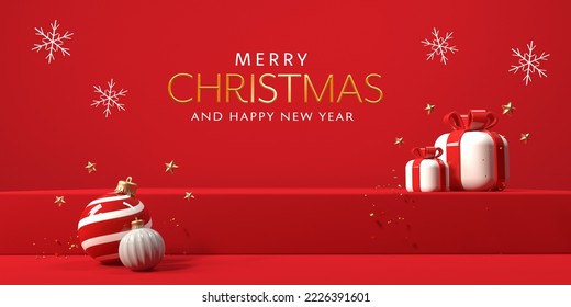 Christmas gift box with baubles - 3D render - Powered by Shutterstock