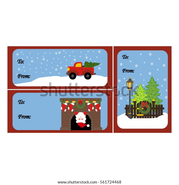 Christmas gift\
card. Gift box tags. \
illustration