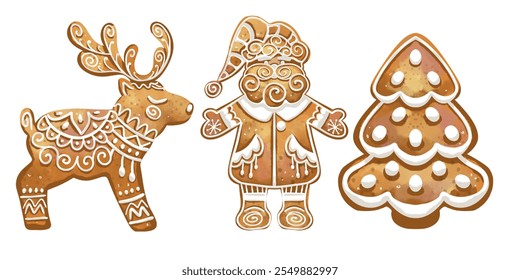 Christmas gingerbread cookies Santa, Tree and Deer clip art isolated on plain background - Powered by Shutterstock