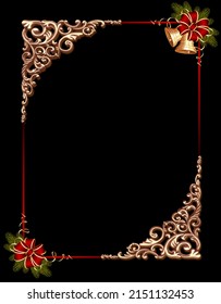 Christmas Gold Photo Frame With Black Background Hd