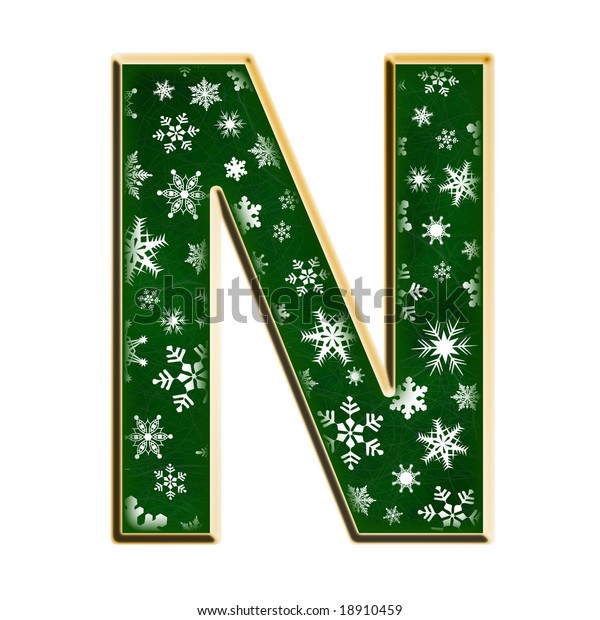 Christmas Green Snowflake Capital Letter N Stock Illustration 18910459