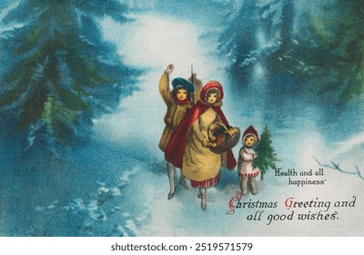 Christmas greeting and all good wishes from The Miriam And Ira D. Wallach Division Of Art. Vintage art christmas drawing illustration, old christmas painting art print. Christmas vintage illustration. - Powered by Shutterstock