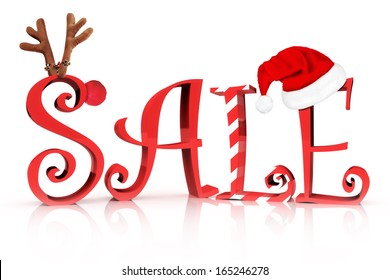 Christmas Holiday Sale. Sale in text with Reindeer , candy cane and Santa hat accents on a white background. - Powered by Shutterstock