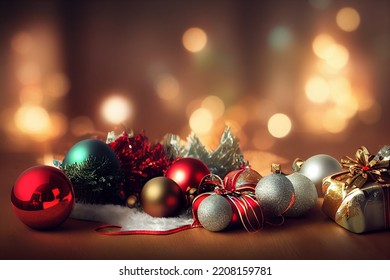 Christmas holidays background with copy space for your text. Balls and gifts. - Powered by Shutterstock