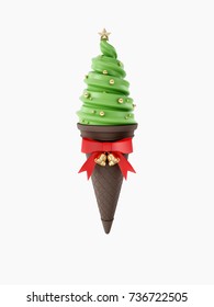 Christmas Ice Cream Cone For Holiday Concept 3D Render