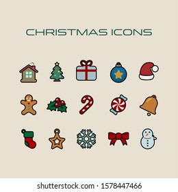 Christmas Icon Set Simple Flat Style Christmas Symbols.