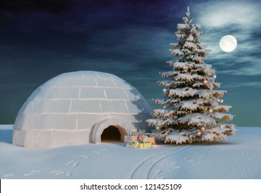 Christmas Igloo At The Evening