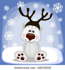 Christmas illustration cartoon Polar Bear and antlers