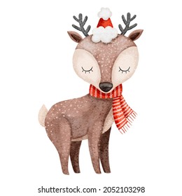 Christmas Illustration With Cute Deer.