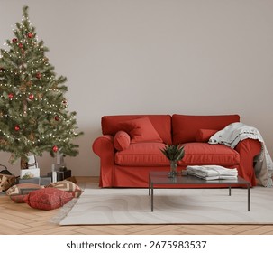 christmas interior mockup background empty wall empty in home design new year, element mockup annual holidays, 3d render