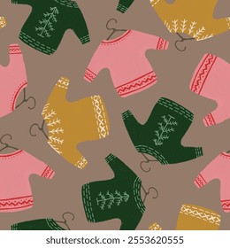 Christmas jumpers seamless pattern. Sweater weather print. Season repeating background. Cozy autumn sweaters wallpaper. Perfect for wrapping, packaging, stationary, textiles, scrapbooking. - Powered by Shutterstock