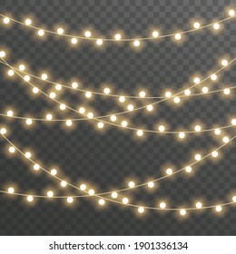 Christmas lights isolated on gray background for cards, banners, posters, web design. Set of golden xmas glowing garland Led neon lamp illustration. - Powered by Shutterstock