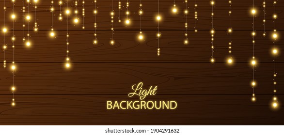 Christmas lights on wooden background. Glowing Christmas lights for Christmas holiday. Christmas lights on a dark wooden background. Collection of lamps - Powered by Shutterstock