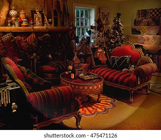 Christmas Living Room Depiction