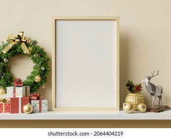 Christmas Mockup Frame,mockup Posters In Living Room Christmas Interior.3d Rendering