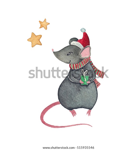 Download Christmas Mouse Hand Drawn Watercolor Illustration Stock Illustration 515935546 PSD Mockup Templates