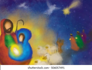 Christmas Nativity Religious Bethlehem Crib Scene Stock Illustration ...