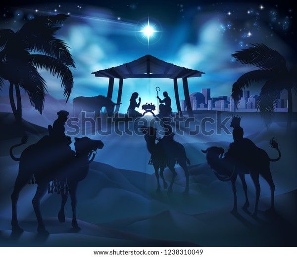 Christmas Nativity Scene Baby Jesus Mary Stock Illustration 1238310049 ...